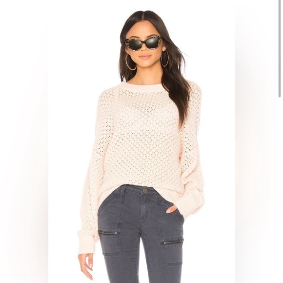 Joie Sweaters Joie Pink Wool Cashmere Crochet Crew Neck